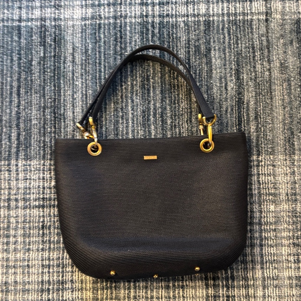Black Women's Shoulder Tote Bag with Gold Hardware
